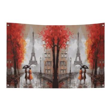 Imagem de Bandeira com quatro furos bandeiras para todos os climas Torre Eiffel Paris pintura impressa bandeira decorativa bandeiras de poliéster adequadas para uso interno e externo 89 x 159 centímetros
