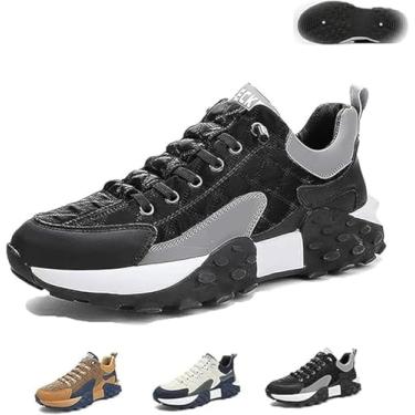 Imagem de Tênis De Conforto Ortopédico Masculino, Sapatos De Couro Com Almofada De Ar Conforto Casual Respirável Antiderrapante Sola Grossa Tênis De Corrida, Black, 41 EU