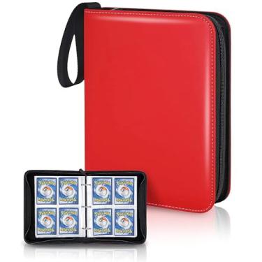 Imagem de AIKESIWAY Pasta Para Cards Colecionáveis Com 4 Bolsos, 400 Bolsos De Pokémon Zíper, 50 Compartimentos Padrão Compatíveis, Esportivos, Jogos - Presente Meninos E Meninas (4 Vermelho)