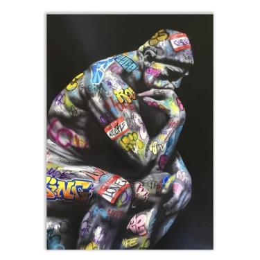 Imagem de Placa Decorativa Grafite O Pensador Banksy Arte De Rua Poster Quarto Sala