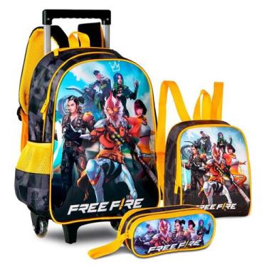 Imagem de Kit Mochila Rodinha Com Capuz + Lancheira + Estojo Free Fire - Clio