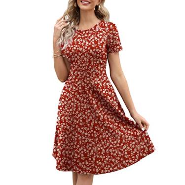 Imagem de Vestido feminino elegante vintage anos 50 escritório casual estampa floral festa trabalho evasê rodado com bolsos 162, Vermelho e branco., GG