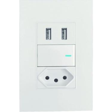 Imagem de Interruptor Paralelo 3 Vias De Parede Com Tomada E Entrada Dupla USB Para Embutir Modular