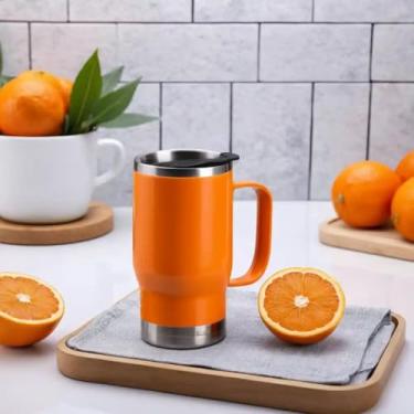 Imagem de Caneca Térmica Parede Dupla em Aço Inox Laranja 800ml com Tampa Hermética - Estilo Casual