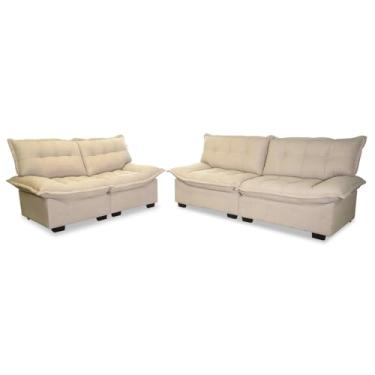 Imagem de Conjunto Sofá Coliseu 3 e 2 Lugares Linho Bouclê Bege - King House