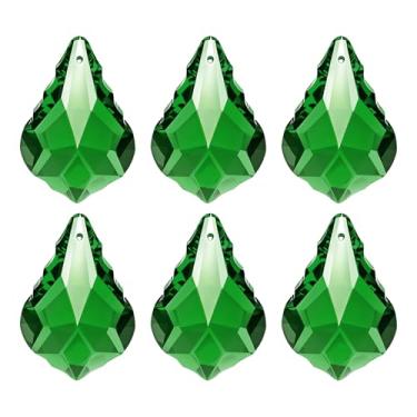 Imagem de PATIKIL Pingentes de cristal K9, contas de gota, pacote com 6 peças de prismas de lustre de 38 mm, contas de folhas penduradas, lâmpada faça você mesmo para decoração de artesanato, verde
