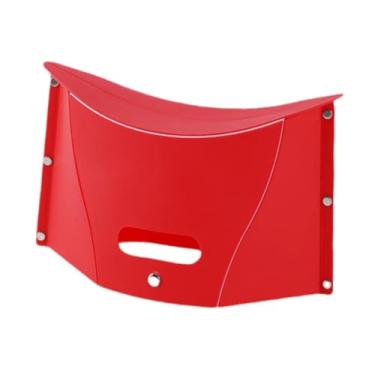 Imagem de oshhni Banco dobrável portátil com apoio para os pés, pequeno, para adultos, cesto compacto, banco de acampamento para mochila, pesca, compras, viagens, Vermelho