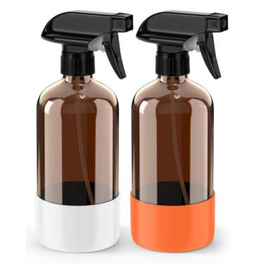 Imagem de Bontip Frasco de spray de vidro com proteção de manga de silicone, conjunto de frascos de spray de vidro âmbar para limpador de janelas não tóxico, aromaterapia, hidratação facial, rega, flor