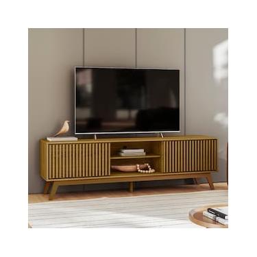 Imagem de Rack Olivar Fox 180 Ripado Para TV até 65” Porta Deslizante 2 Portas 4 Nichos