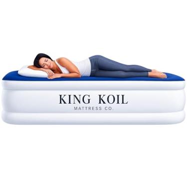 Imagem de King Koil Colchão de ar de luxo tamanho completo com bomba embutida para casa, acampamento e convidados, colchão inflável duplo alto ajustável, durável - portátil e à prova d'água