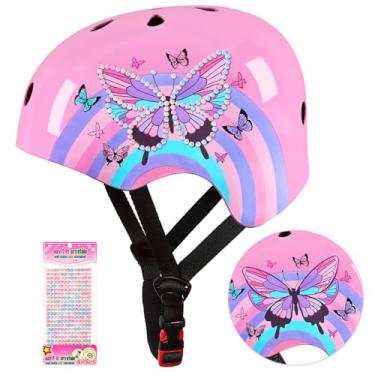 Imagem de Capacete de bicicleta infantil ajustável com adesivos DIY para meninas de 3 a 5 a 8 a 14 anos para bicicleta, scooter, skate, patins