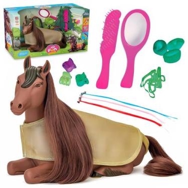 Imagem de Cavalo My Fun Fashion 28 Cm Em Vinil Com Crina Para Pentear E Kit De A