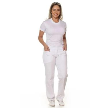 Imagem de Calça branca feminina cós meio elástico - Demorgan Uniformes, Branco, 
