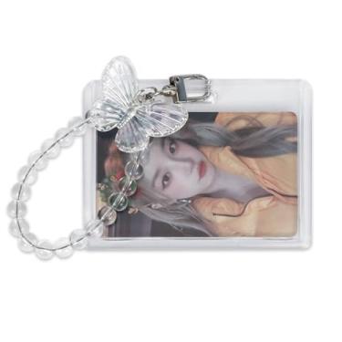 Imagem de Porta-cartões fotográficos de acrílico, porta-cartões Kpop de 5 x 7 cm com pingente de borboleta, porta-crachá transparente (horizontal)