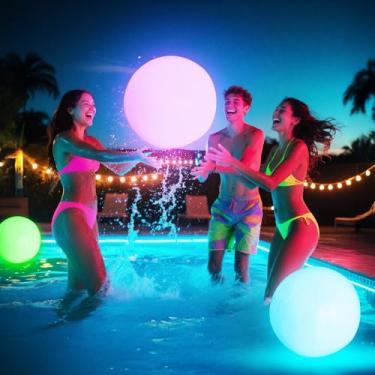 Imagem de Brinquedos de piscina – Bola de praia iluminada de 41 cm, pacote com 2 bolas que brilham no escuro com 8 modos de LED, jogos de sinuca para adultos, adolescentes e crianças, bola de LED para