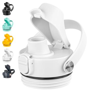 Imagem de Diumepo Tampas para garrafa de água YETI Rambler 340.2 g 510.3 g 737.1 g 1,020.6 g 1,814.4 g, tampa de substituição para garrafa Yeti Rambler com alça flexível, livre de BPA (branco)