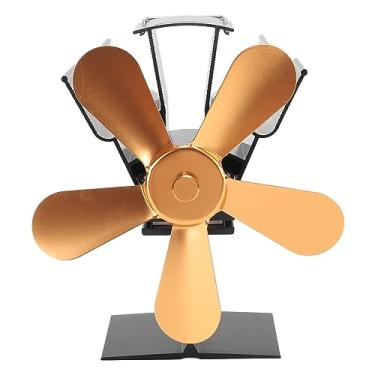 Imagem de Ventilador de fogão a lenha 5 Blades Fan movido de lareira com lareira eficiente Circulação de ar quente para o fogão a lenha Pellet Burner Ligeira de alumínio 738g (Ouro)