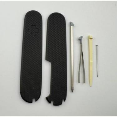 Imagem de Capas de substituição para balanças Victorinox Plus 91 mm Texturizadas G10 alças com palito de dente Pinça Pin e caneta esferográfica (preto)