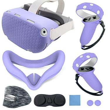 Imagem de JYMEGOVR Capa de silicone para controle Oculus Quest 2, conjunto de capa protetora, acessórios para Meta VR, capa macia de várias cores (roxa)