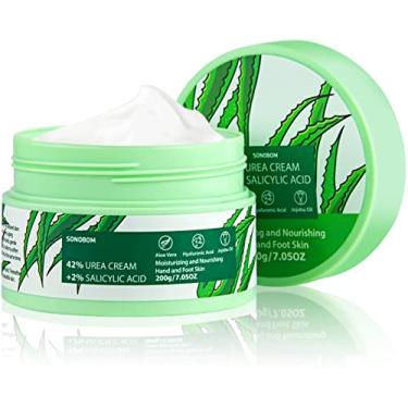 Imagem de Creme de ureia 42% para pés 200 ml, 2% de ácido salicílico, aloe vera, ácido hialurônico, creme para pele profundamente hidratada para pés secos e rachados, mãos, calcanhares, cotovelos, unhas
