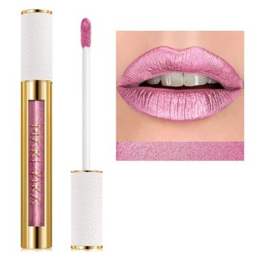 Imagem de MAKI YIKA Batom rosa para mulheres, batons metálicos, glíter, longa duração, sem manchas, sem transferência, brilho labial líquido (BR013 First Love)