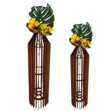 Imagem de Vaso de Chão Decorativo Grande MDF PENEDO - LENOBRE, Marrom, Kit com 2