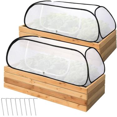 Imagem de 2 peças de coberturas de plantas de fileiras de jardim de inverno pop-up, 114 x 56 x 40 cm, canteiros elevados, fileiras de vegetais, protetor de plantas à prova de frio, proteção contra congelamento