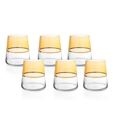 Imagem de Jogo De Copos Copa E Cia 6 Peças Duo Filetado Ouro 380 Ml Em Vidro âmbar
