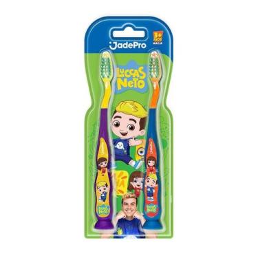 Imagem de Kit 2 Escova de Dentes Luccas Neto Infantil Com Ventosa E Limpador De 