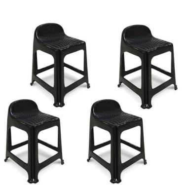 Imagem de Kit 4 Banquetas Banquinho Plástico   59x44x40CM Com Encosto 25638PM Ar