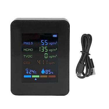 Imagem de PM2.5 TVOC Detector HCHO, alarme audível, carregamento USB, monitor multifuncional de CO2 para casas para academias (preto)