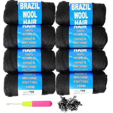 Imagem de Extensões de cabelo: lã brasileira, acrílico, 100%, pacote com 8 - WiZ