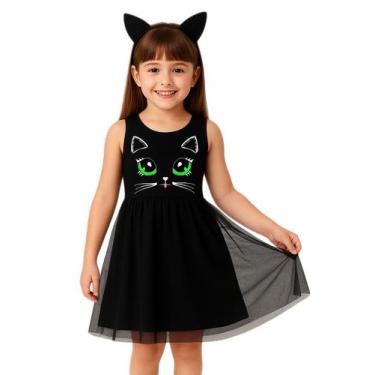 Imagem de Vestido Infantil Temático Fantasia Gatinho Com Tiara de Orelhinha - Ca