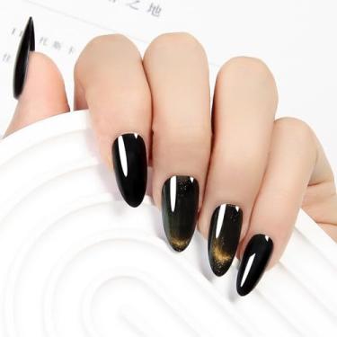 Imagem de Unhas postiças Hnad Withered Hnad – Unhas postiças com glitter semitransparente, unhas postiças reutilizáveis com cola | Qualidade de salão - Kit de 24 unhas