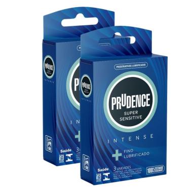 Imagem de Kit 2 Preservativo Masculino Lubrificado Prudence Super Sensitive Intense 3 Unidades
