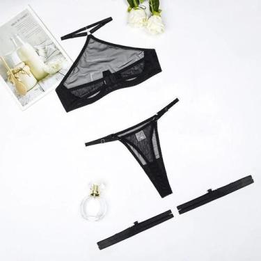 Imagem de Conjunto De Sutiã Push up Transparente E Calcinha Sexy Com Alça No Pes