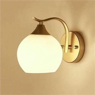 Imagem de WLHAZMWY Candeeiro de parede moderno dourado E27 arandela de parede com globo branco abajur decorativo para quarto sala de estar minimalista