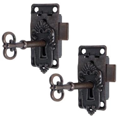 Imagem de LC LICTOP Fechadura de armário antigo com chaves, 5,3 cm x 2,7 cm fechaduras de porta de móveis vintage para gavetas, armários, caixas de joias e armários curiosos de madeira, 2 conjuntos de bronze