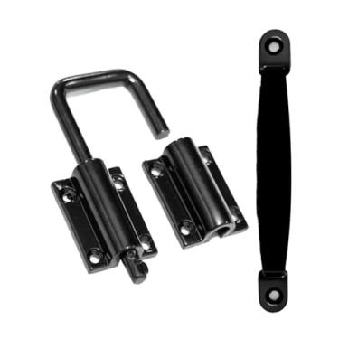 Imagem de Kit Puxador e Trinco Porta Camarão De Madeira 2 Pçs Preto Fosco