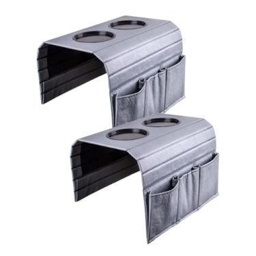 Imagem de Porta Copos para Sofá Jogo 2 em 1 - Esteira Organizadora para Braço de Sofá com Suporte para Copo, Controle e Celular - Antiderrapante e Resistente (2 Cinza)