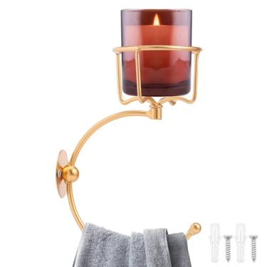 Imagem de DJAPWPX Suporte de toalha de mão dourado para banheiro, anel de toalha de ferro de parede com suporte de vela montado na parede para entrada de cozinha, sala de estar