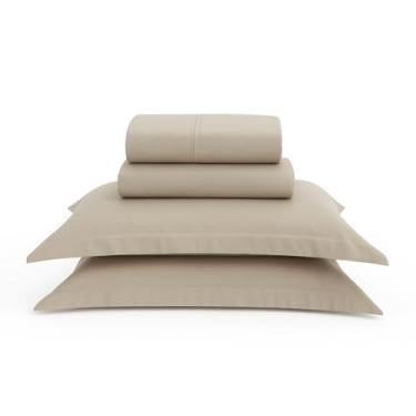 Imagem de Jogo de Lençol 4 Peças Percal 100% Algodão Premium, Branco, Com Fronhas de Aba, Qualidade Hoteleira (Avelã, Super King)
