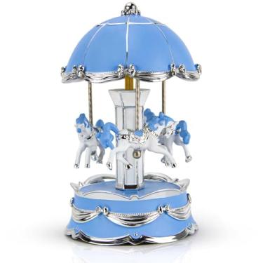 Imagem de YT3 Studio Caixa de música de carrossel feita à mão com luzes coloridas, caixas musicais de unicórnio giratórias elegantes tocam You are my sunshine, para mulheres e meninas em aniversários de Natal e