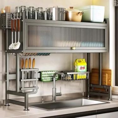 Imagem de Organizador de Cozinha Suspenso, 103cm, Prateleira para Pratos, Talheres e Temperos, Preto