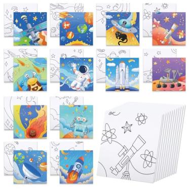 Imagem de Anseal 12 pacotes de tela pré-desenhada para pintar, 10 x 10 cm, espaço pré-impresso, pintura em tela, para crianças, quadros de pintura de contorno esticado para iniciantes, estudantes, lembrancinhas