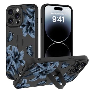 Imagem de AIGOMARA Capa compatível com iPhone 14 Pro Max com alça de dedo, estampa floral de lírio de borboleta para mulheres e meninas, capa protetora fina à prova de choque de TPU macio para iPhone 14 Pro Max