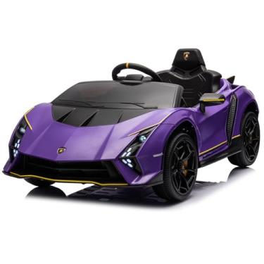 Imagem de Bang Toys - Carrinho Elétrico Infantil Lamborghini Aventador 12V Licenciado - com Portas que Abrem, Luzes de LED, Sons, Entrada USB/MP3, Bluetooth, Controle Remoto - Suporta até 30kg - Cor Roxo