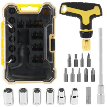 Imagem de LZVXTYM Conjunto de chave catraca e chave de fenda T, conjunto de chave catraca tipo T de aço cromo vanádio com soquetes e brocas, ferramentas manuais para reparo de eletrodomésticos