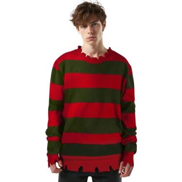 Imagem de MCJC Suéter adulto fantasia assassino de Halloween filme de terror, vermelho e verde, bordas envelhecidas, Vermelho, XX-Large size