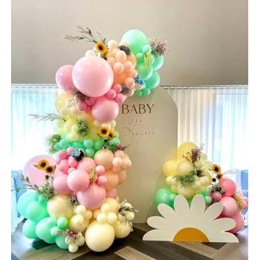 Imagem de Kit de guirlanda de arco de balão Baby in Bloom, 150 peças, rosa pastel, amarelo, verde menta, balões para meninas, boho chá de bebê, flor, aniversário, jardim, decoração de chá